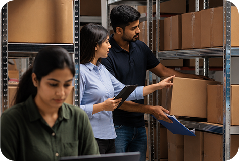 Frischbox Team Working in Warehouse Racks