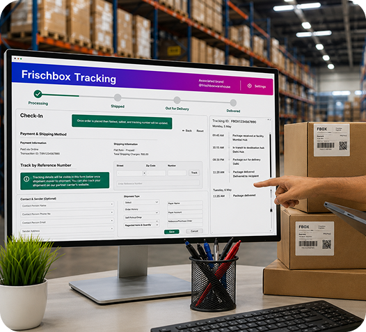 Frischbox Live Tracking Dashboard on computer screen